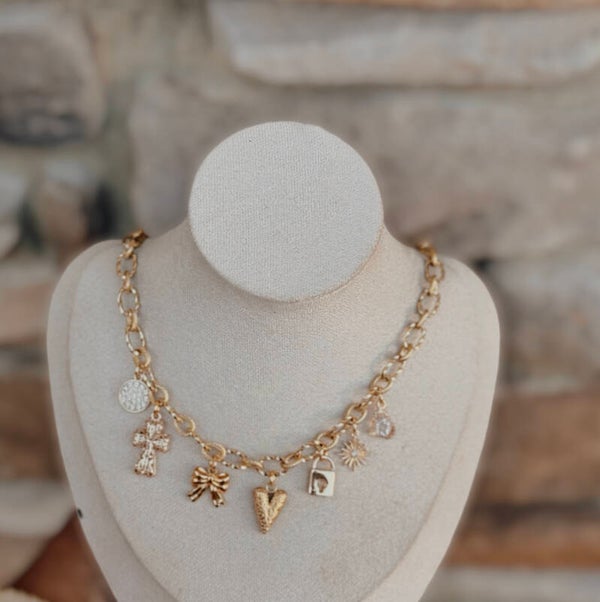 All gold charm necklace