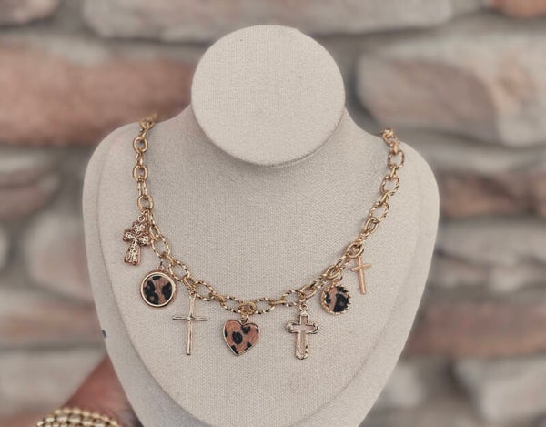 Cheetah and cross necklace