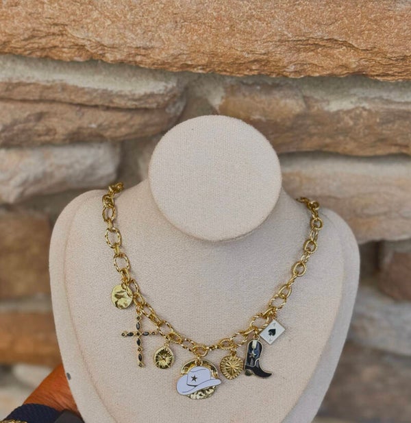 White and black cross necklace