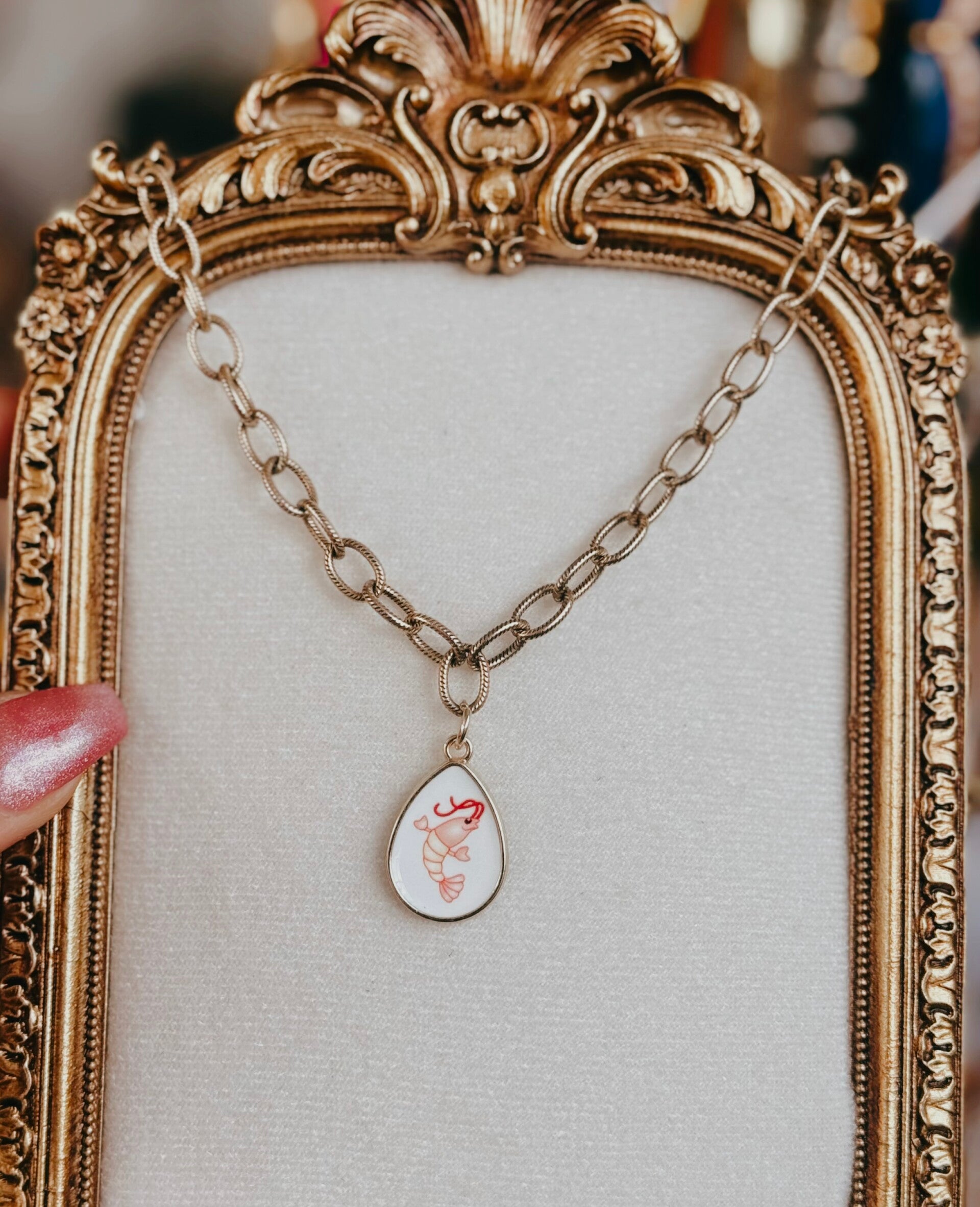 Shrimp charm necklace