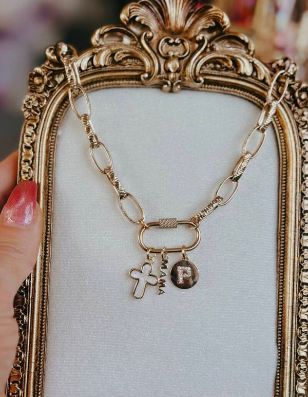 Cross and initial clasp necklace