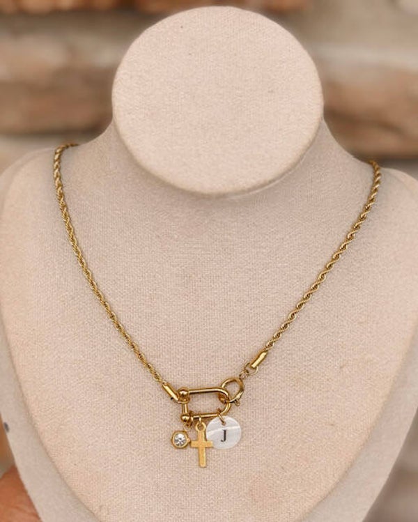 Cross, initial diamond clasp necklace