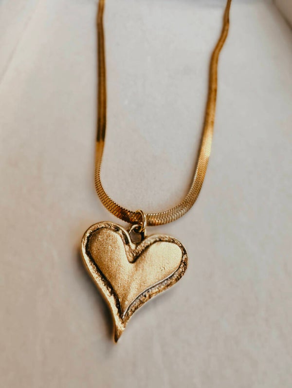 Chunky heart and herringbone necklace