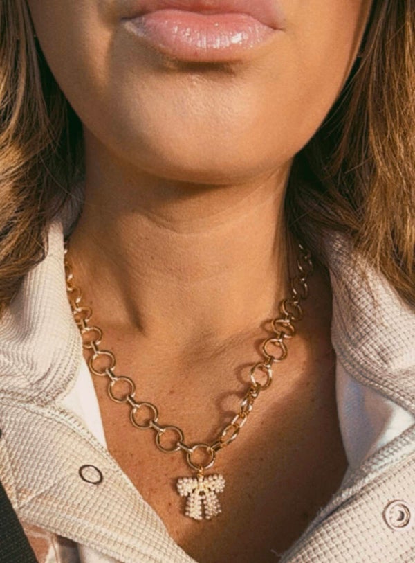 Single pearl bow  necklace