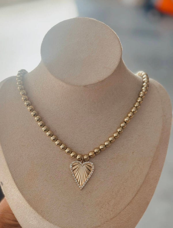 Diamond heart ball necklace