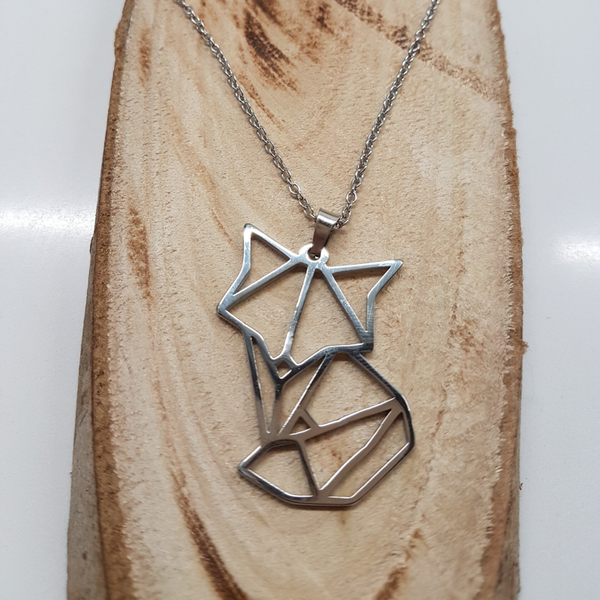 Stalen halsketting met origami vos hanger.