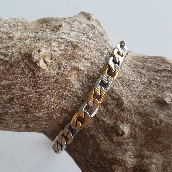 Schakelarmband in duotoon roestvrij staal, breedte 7mm.