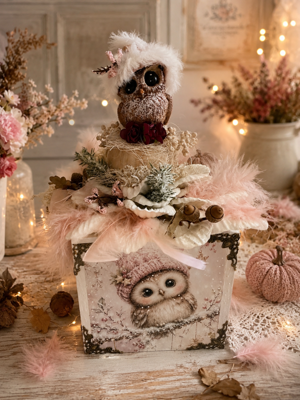 Boîte Cube – La Petite Chouette Enchantée 🌸🦉
