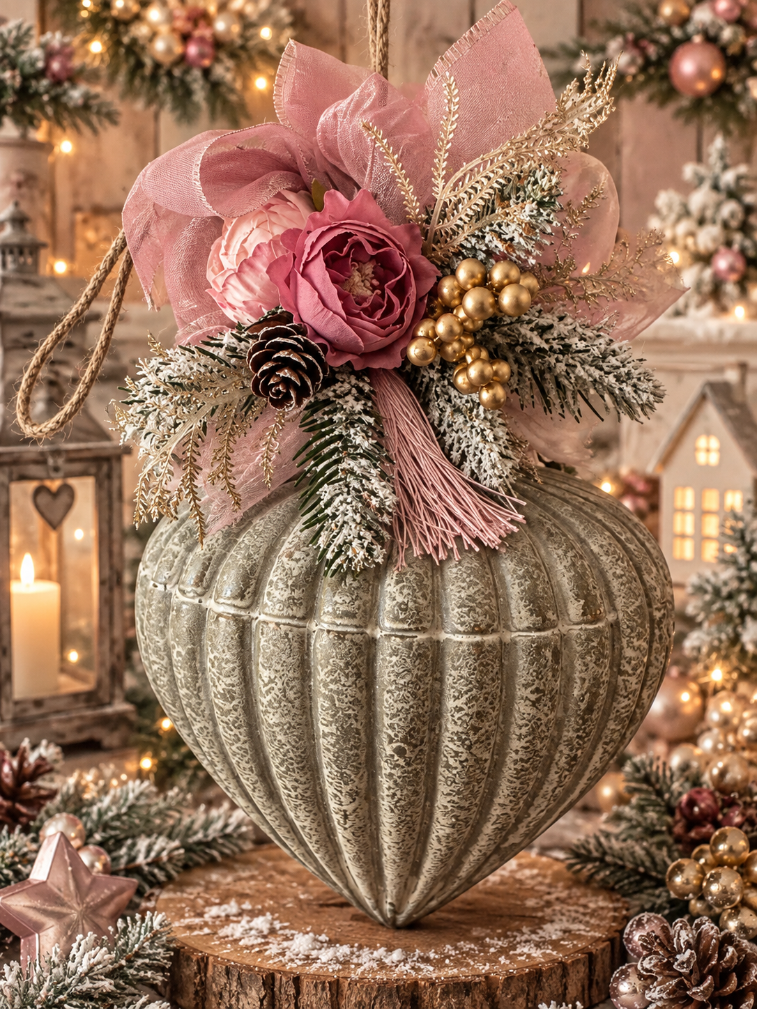Suspension de Noël en verre – Noël Poudré 🎀 Estelle