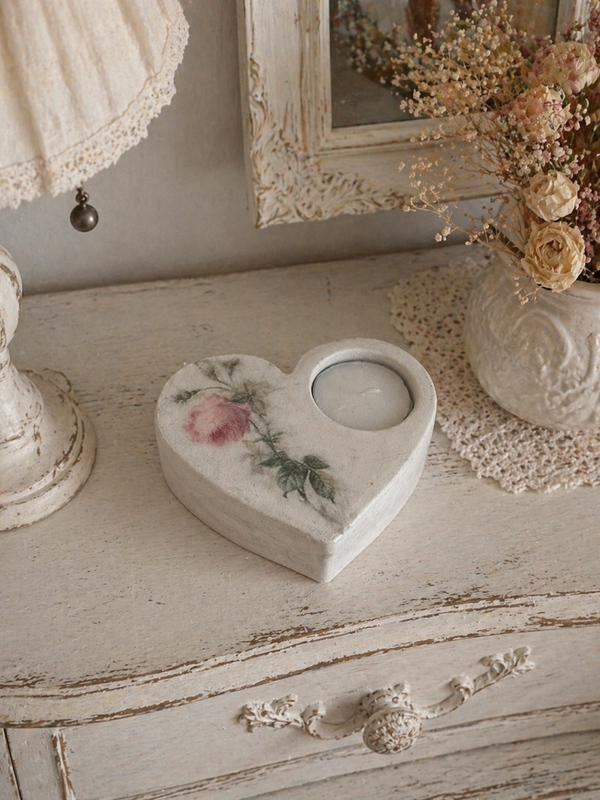 Photophore cœur – Douceur florale 🌸🤍