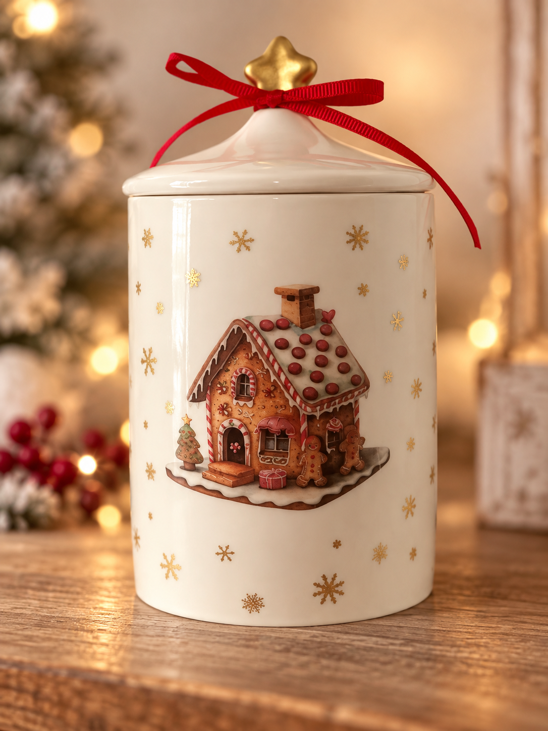 Bougie de Noël en pot céramique – Cire de soja ✨
