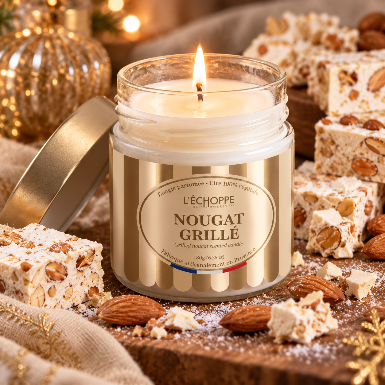 Bougie parfumée Nougat Grillé – Édition Hiver ✨