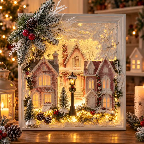Le Village de Noël – Cadre lumineux (rose )