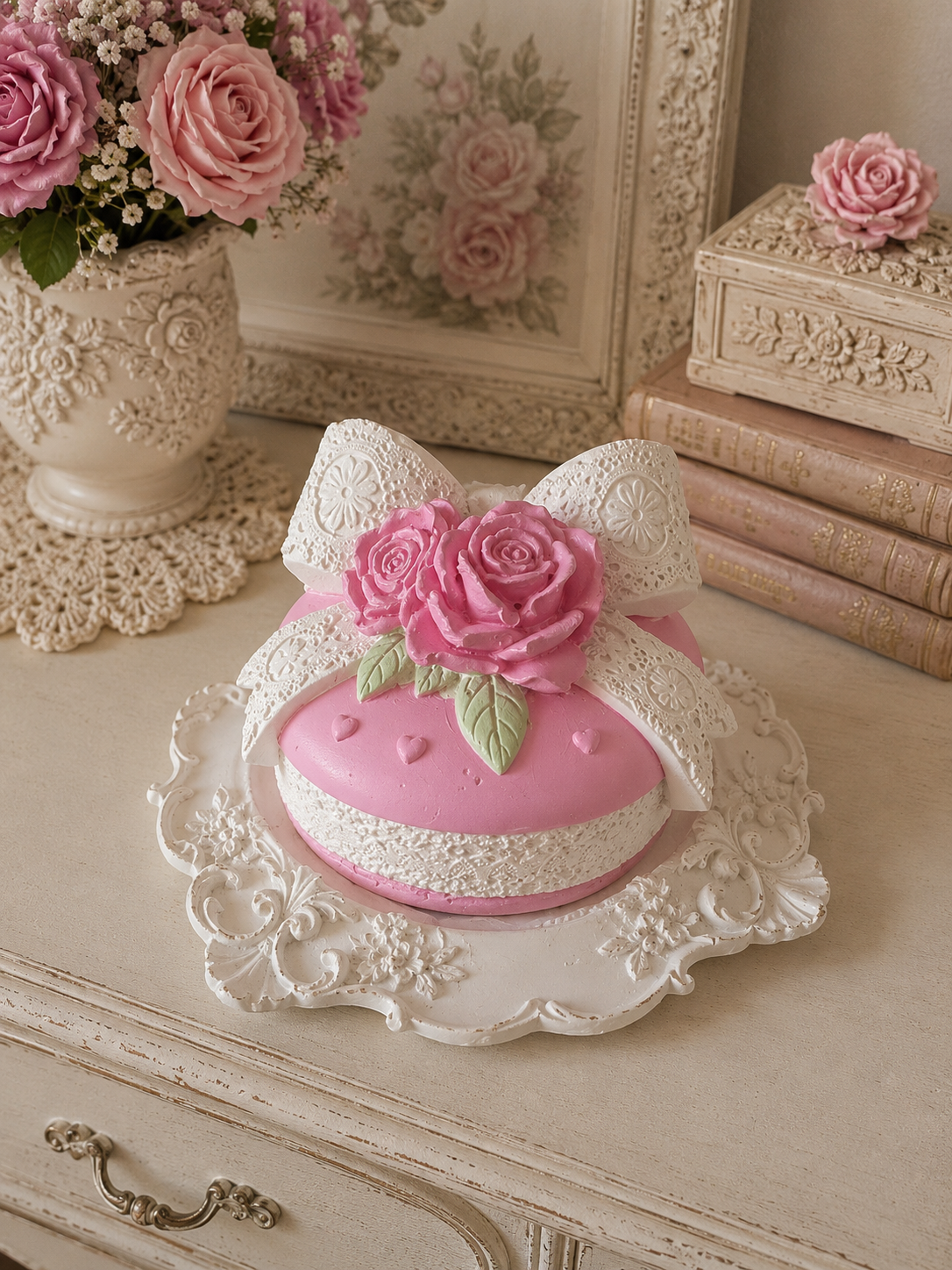 Macaron décoratif féerique sur son support coloré 🌸🍓