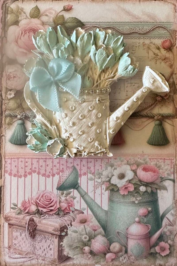 Magnet décoratif arrosoir fleuri vintage