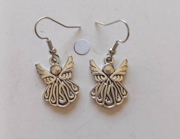 PD-REF06065-(6.00€)- Une Paire BO à Crochet - Thème Ange Argenté