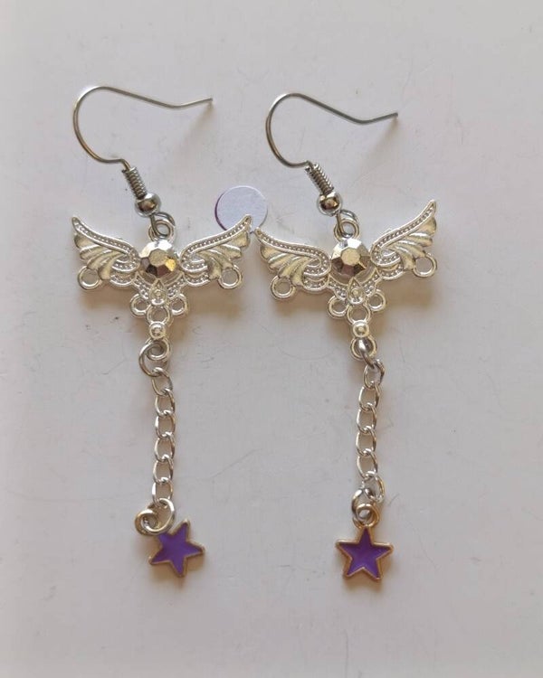 NP-PD-REF06066-(7.50€)- Une Paire BO à Crochet - Thème Ange et Etoile Suspendue