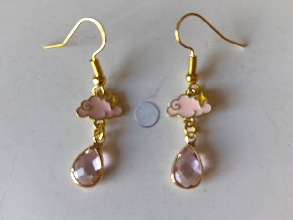 PD-REF08078(11.00€)- Une Paire BO à Crochet - Thème Nuage et Perle Suspendue Rose