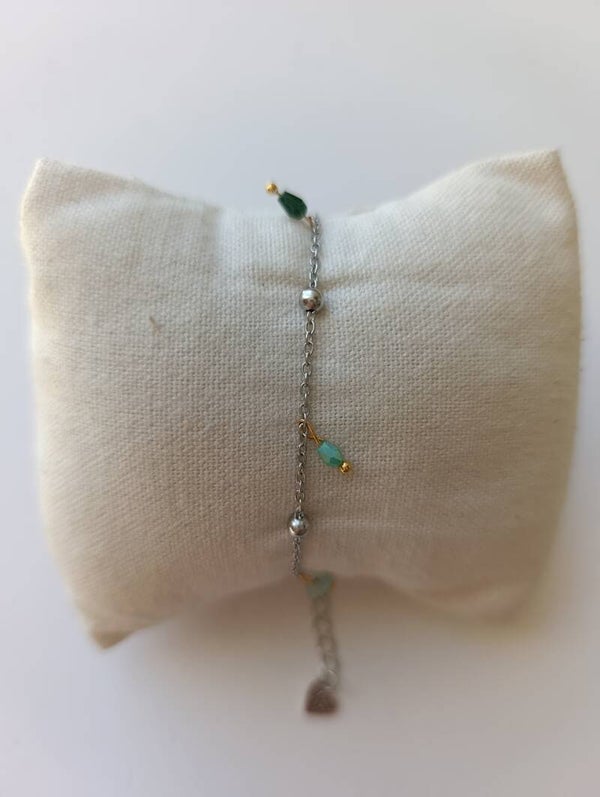 PE-BRCH-REF11004-(15.00€)-Un Bracelet Chaine à Rond Argenté -  Petites Perles Suspendues