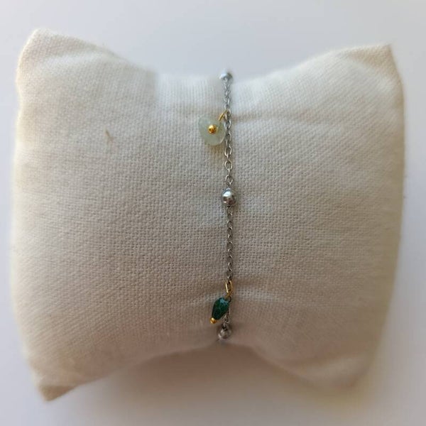 PE-BRCH-REF10001-(15.00€)-Un Bracelet Chaine à Rond Argenté -  Petites Perles Suspendues