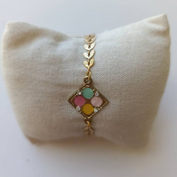 PE-BRCH-REF11005-(15.00€)-Un Bracelet Chaine Epi Doré - Breloque Centrale Palette Maquillage Coloré