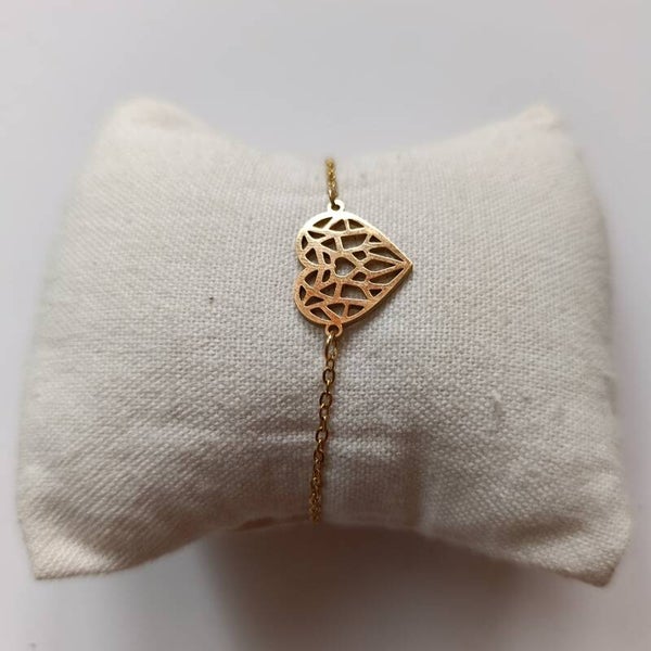 PD-BRCH-REF11007-(09.00€)-Un Bracelet Chaine Doré -  Coeur creux central (Doré)