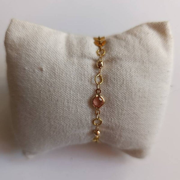 PE-BRCH-REF11004-(14.00€)-Un Bracelet Chaine Epi Doré - Pierre Centrale Rose Strass et Perles Doré