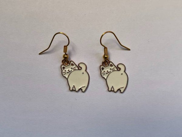 PD-REF8002-(prix promo 4.00€ au lieu de 5.00€)- Une Paire BO à Crochet - Thème Animal Chat (Blanc)