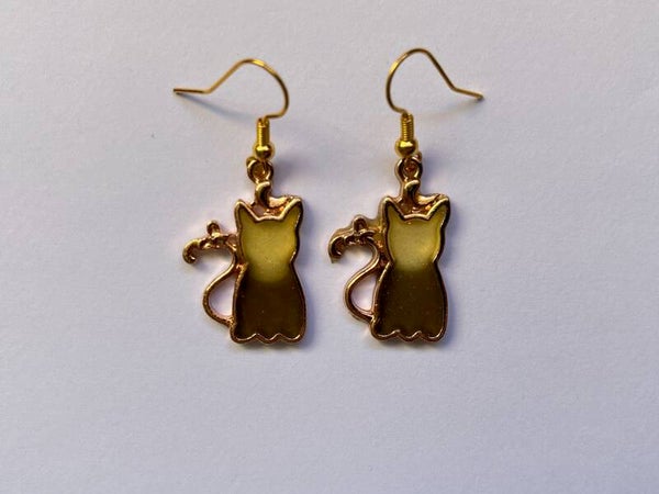 PD-REF8003-(5.00€)- Une Paire BO à Crochet - Thème Animal Chat (Marron)
