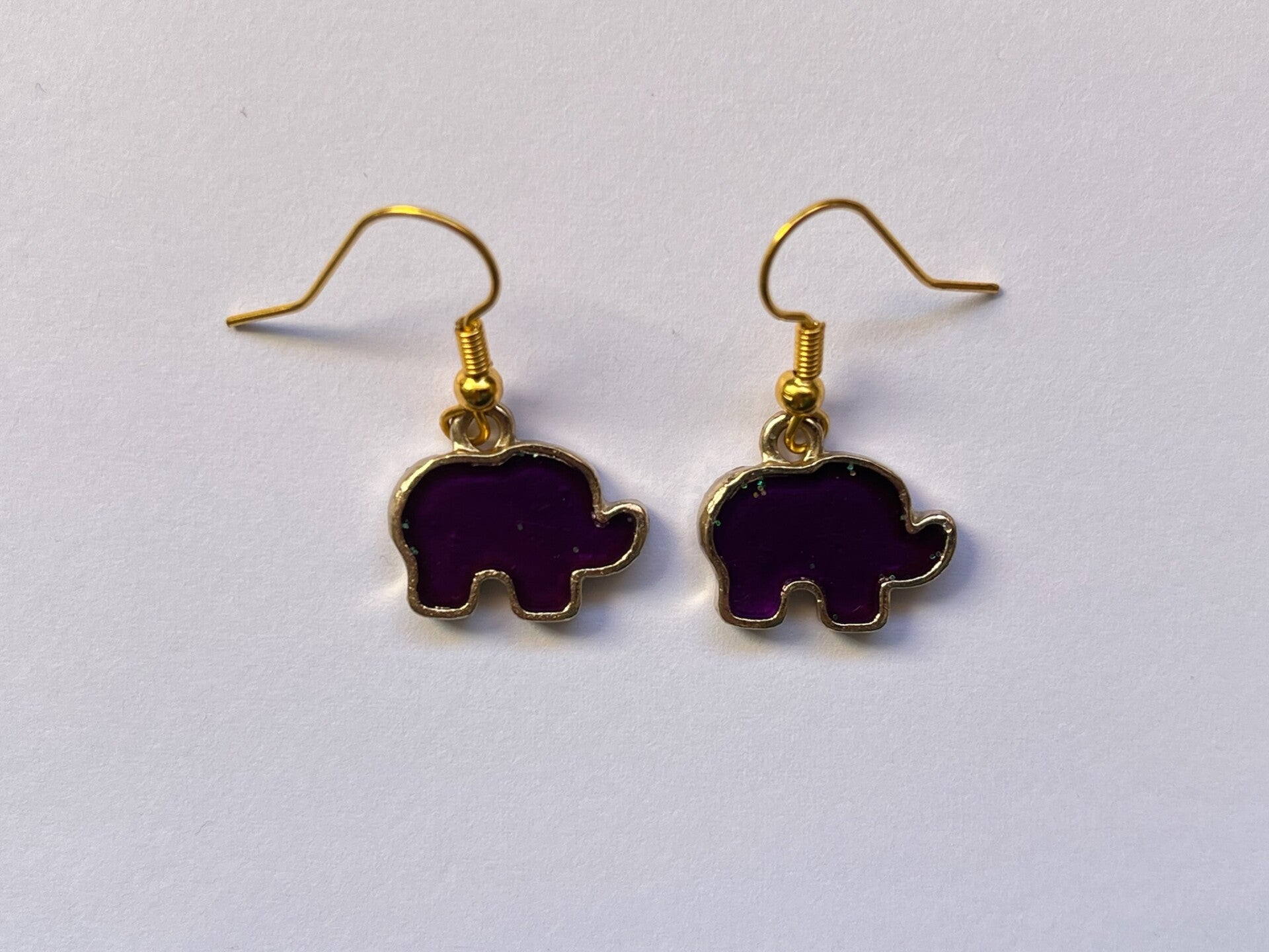 PD-REF8006-(5.00€)- Une Paire BO à Crochet - Thème Animal Elephant (Violet)