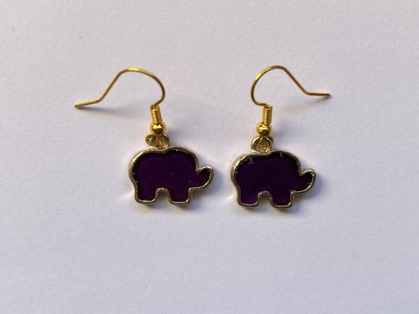 PD-REF8006-(5.00€)- Une Paire BO à Crochet - Thème Animal Elephant (Violet)