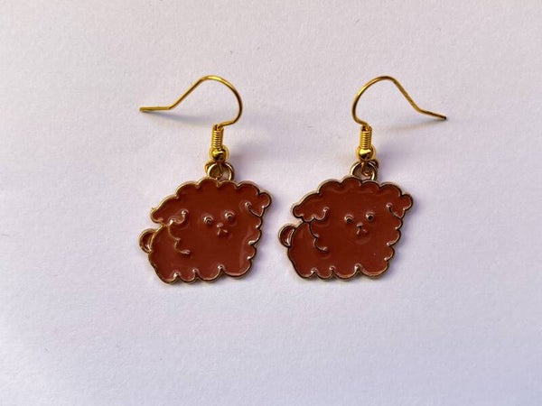 PD-REF8008-(prix promo de 4.00€ au lieu de 5.00€)- Une Paire BO à Crochet - Thème Animal Mouton (Marron Caramel)
