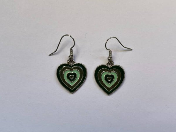 PD-REF8021-(prix promo de 4.00€ au lieu de 5.00€)- Une Paire BO à Crochet - Thème Coeur (Multicolore Vert clair/foncé)