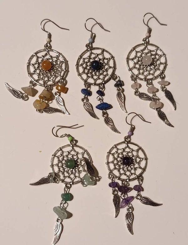PD-REF8040-(12.00€)- Une Paire BO à Crochet - Thème Attrape Reve et Composition Breloques Suspendue assortie Perle Centrale
