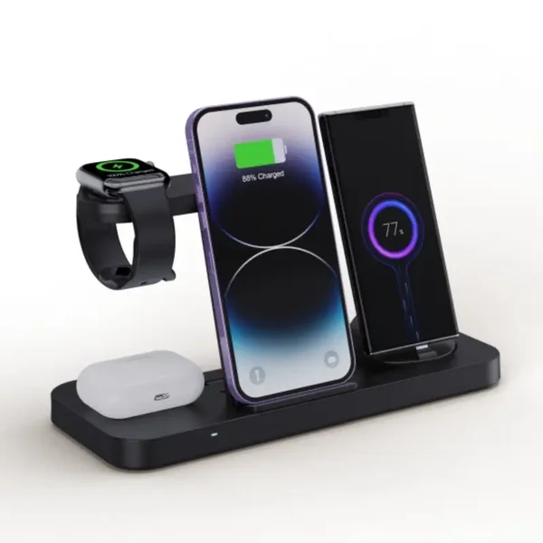 6-in-1 snelle draadloze oplader voor Apple‑smartphones en smartwatches met Type‑C