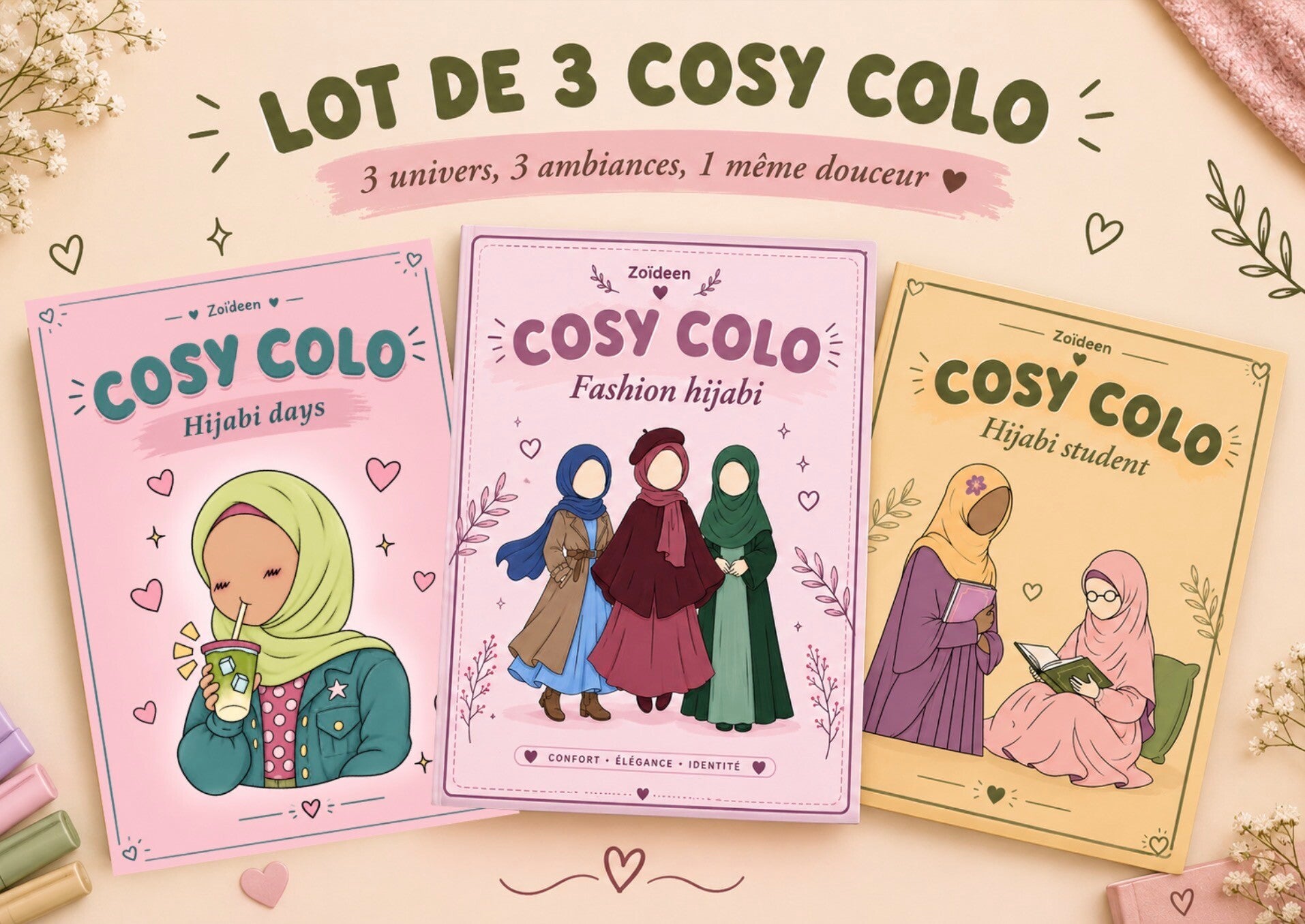 Lot des 3 cosy colo en 1 PDF « hijabi student » + « hijabi days » + « fashion hijabi »