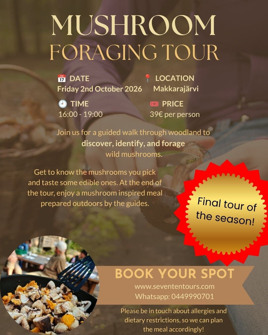 Mushroom Tour including meal in English