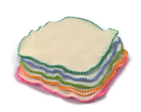 Wasbare billendoekjes Blümchen met gekleurde rand 20x20 cm - 10 stuks