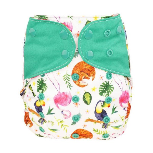 Blümchen overbroekje - one size - Flamingo - drukknoopjes