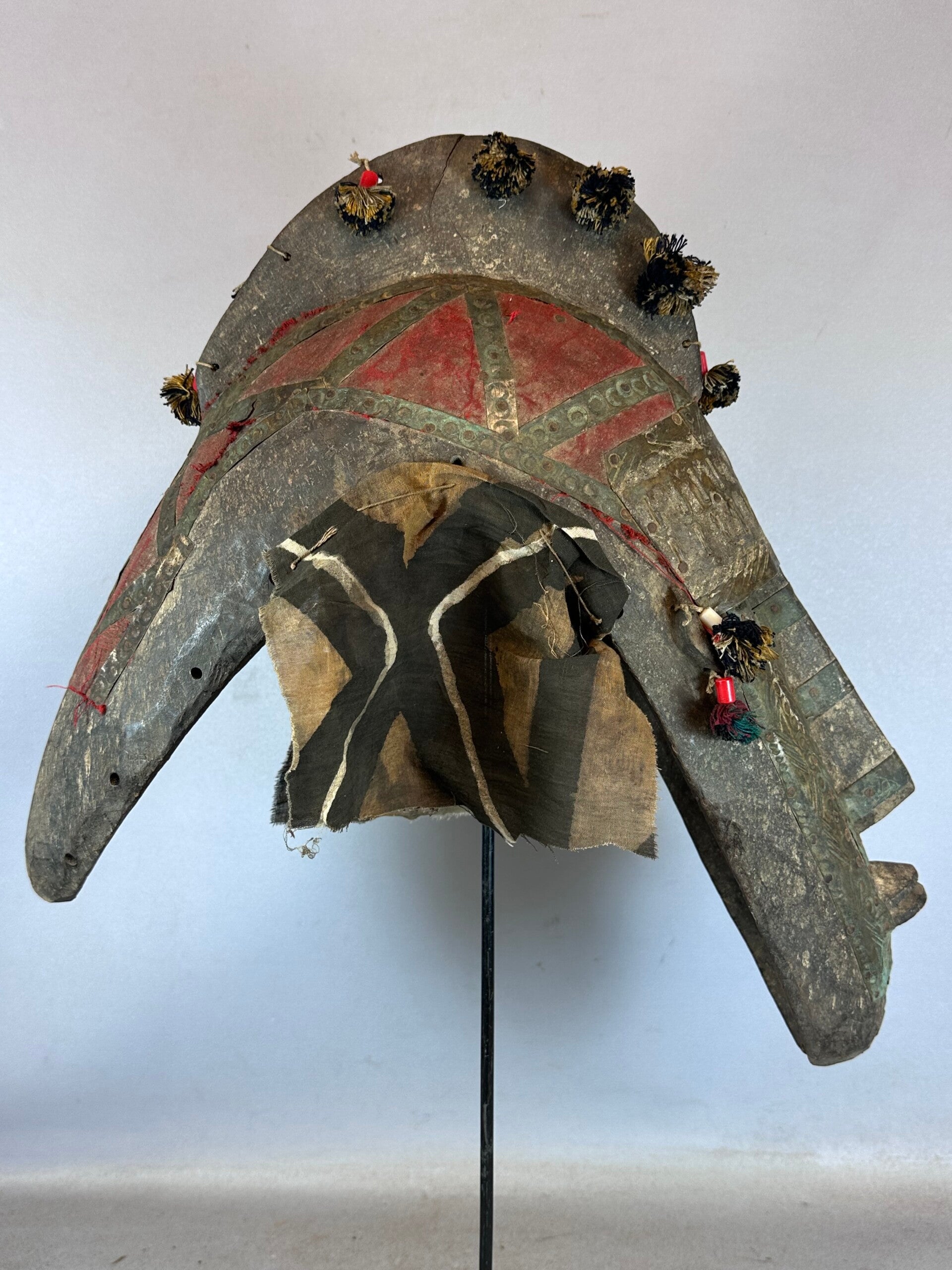 250110 - Nice African Bambara head mask with brass face - Mali.