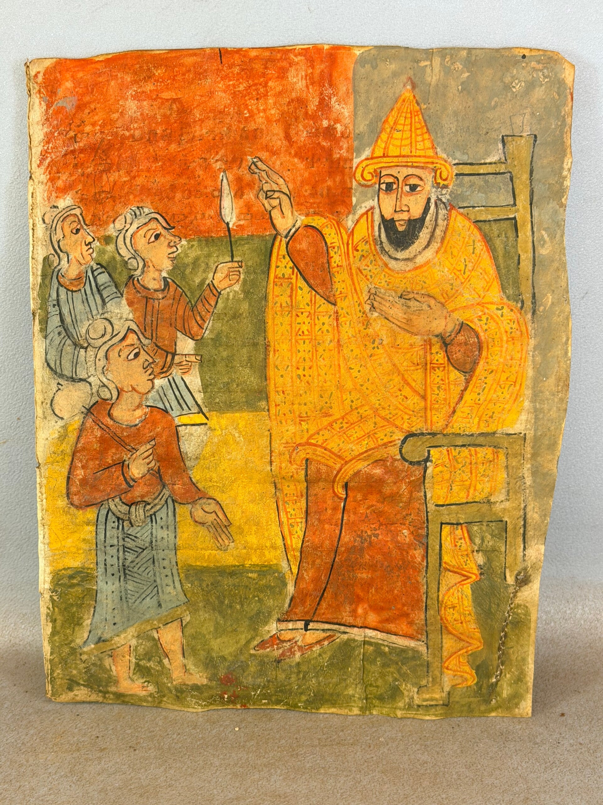 260259 Old Ethiopian double handpainted Coptic bible manuscript leaf Ethiopia