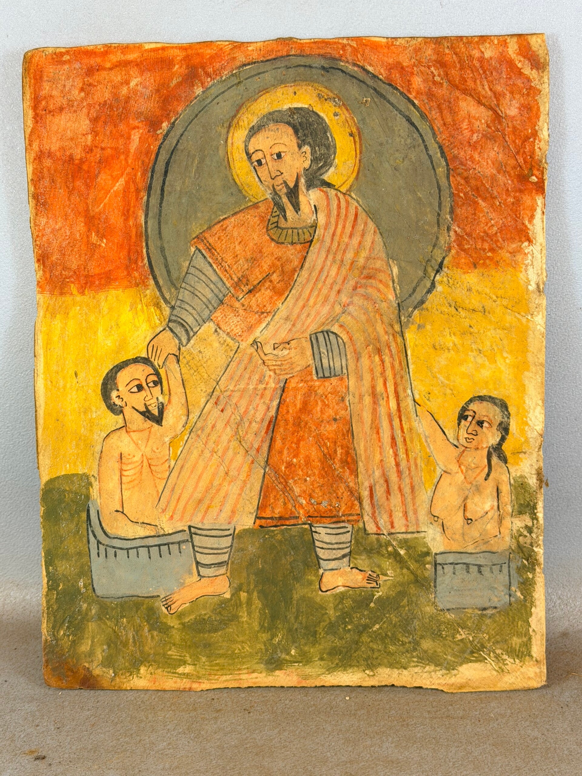 260260 Old Ethiopian double handpainted Coptic bible manuscript leaf Ethiopia