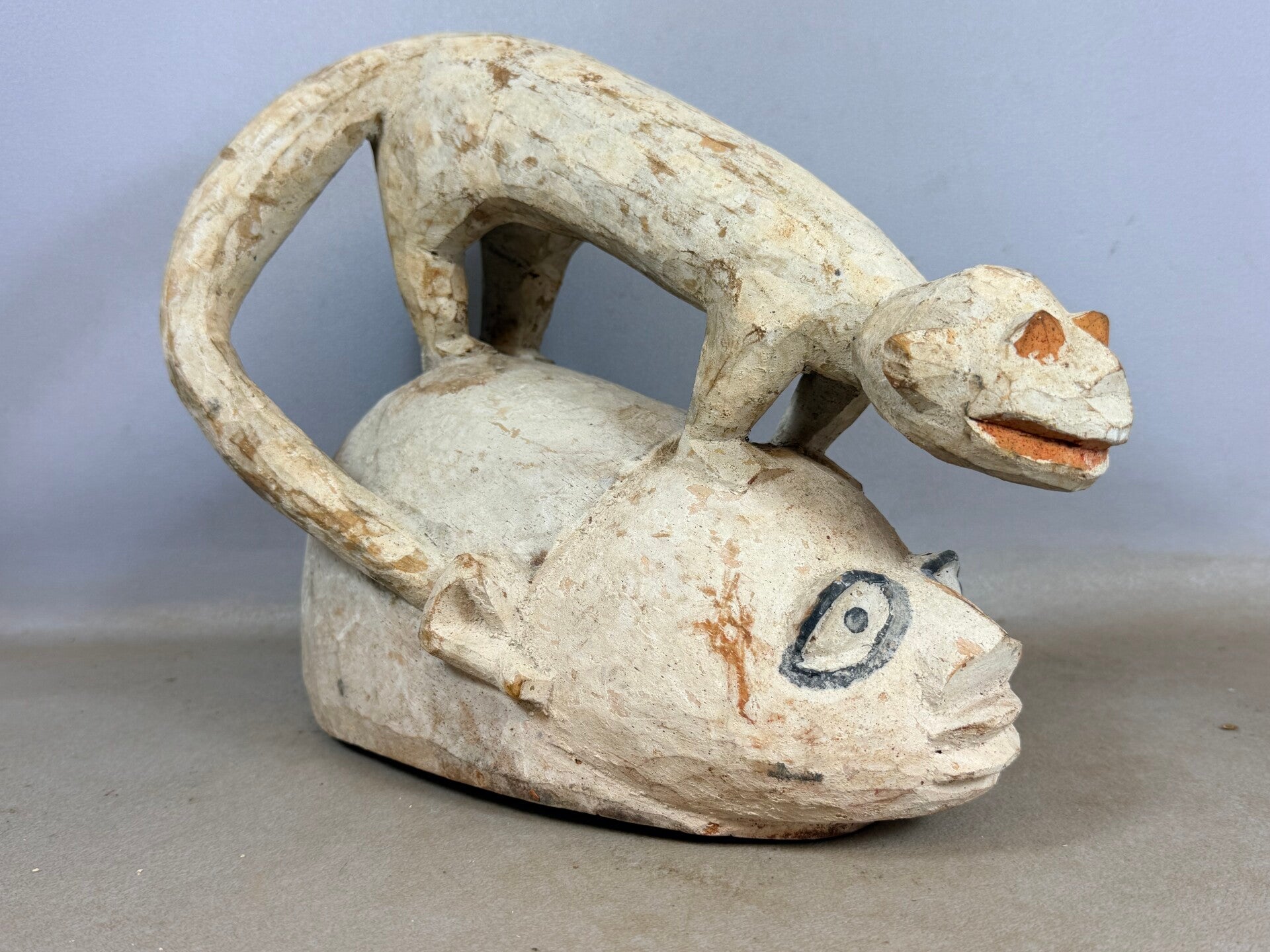 260263 - African Yoruba Gelede Head- or Helm mask with animal on top - Nigeria.