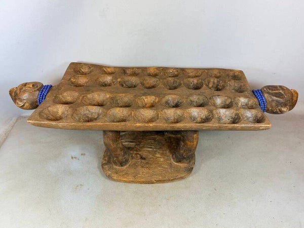 260329.RO - Antique Hand Carved African Wooden Mancala Game Board - Nigeria.