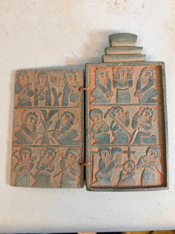 260452 - Old Ethiopian end 19th coptic stone icon - 2 doors - Ethiopia.