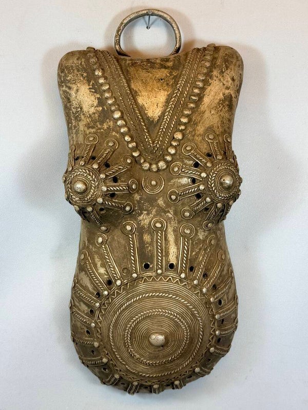 260527 - Rare African Aluminum Makonde Belly mask - Tanzania.