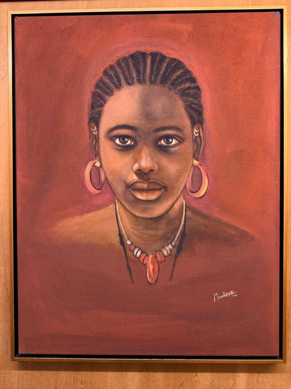 USF030. - Painting Moulaye Sarr - Woman face - Gambia.