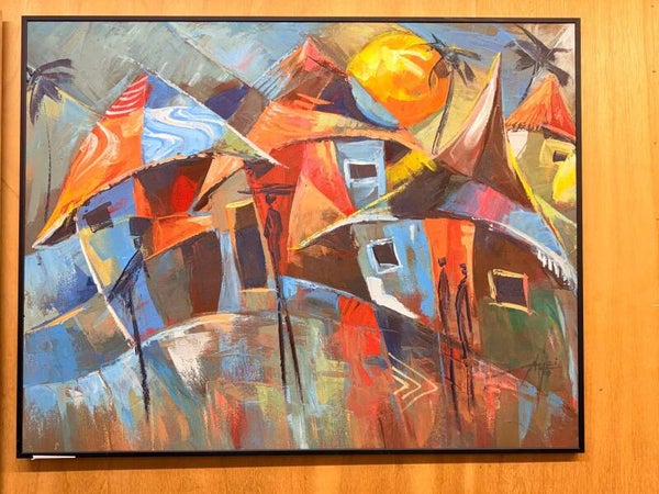 261092 - Large African painting by Godwin Adjei Sowah "village" - Ghana