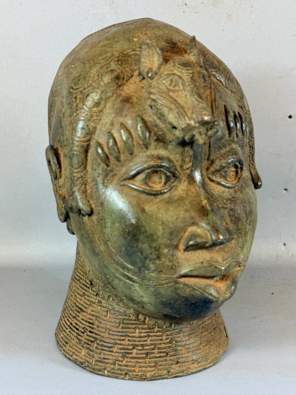 260754 - Old African Bronze Oba head - Benin - Nigeria.
