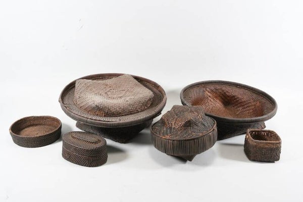 260805 - collection African Raffia fiber Kuba baskets - Congo.